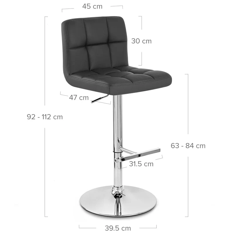 Chaise de Bar Faux Cuir Chrome - Grid Noir