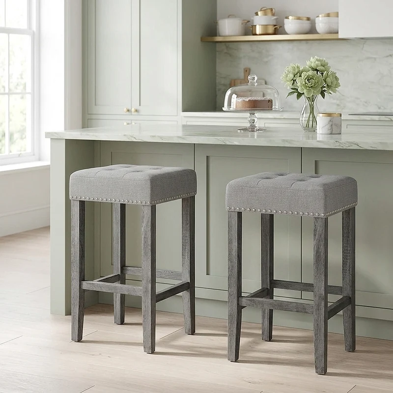 Tabouret de Bar Bois Tissu - Dove Gris