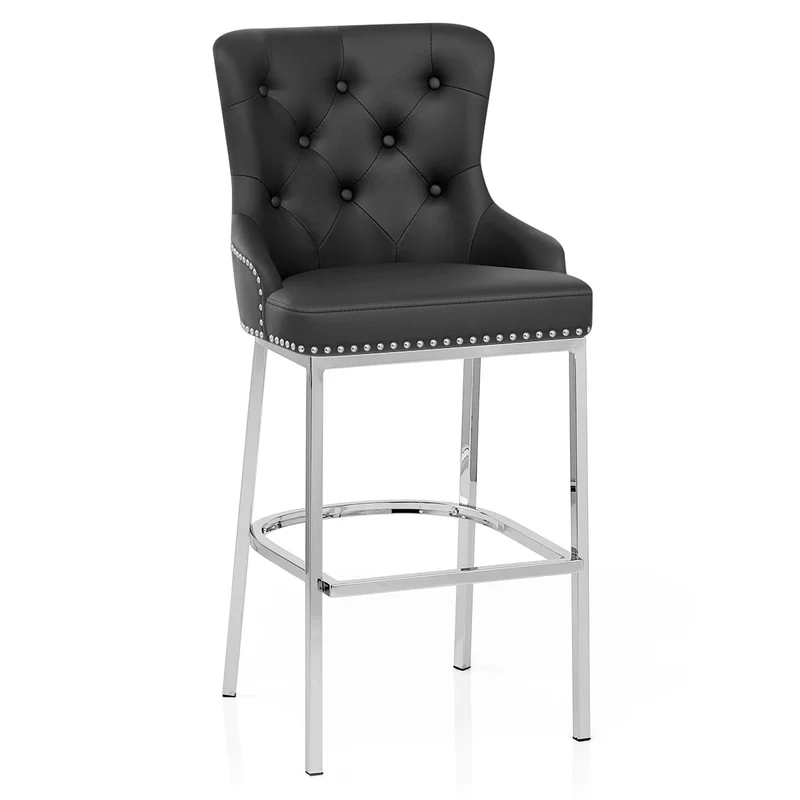 Chaise de Bar Métal Faux Cuir - Grange Noir