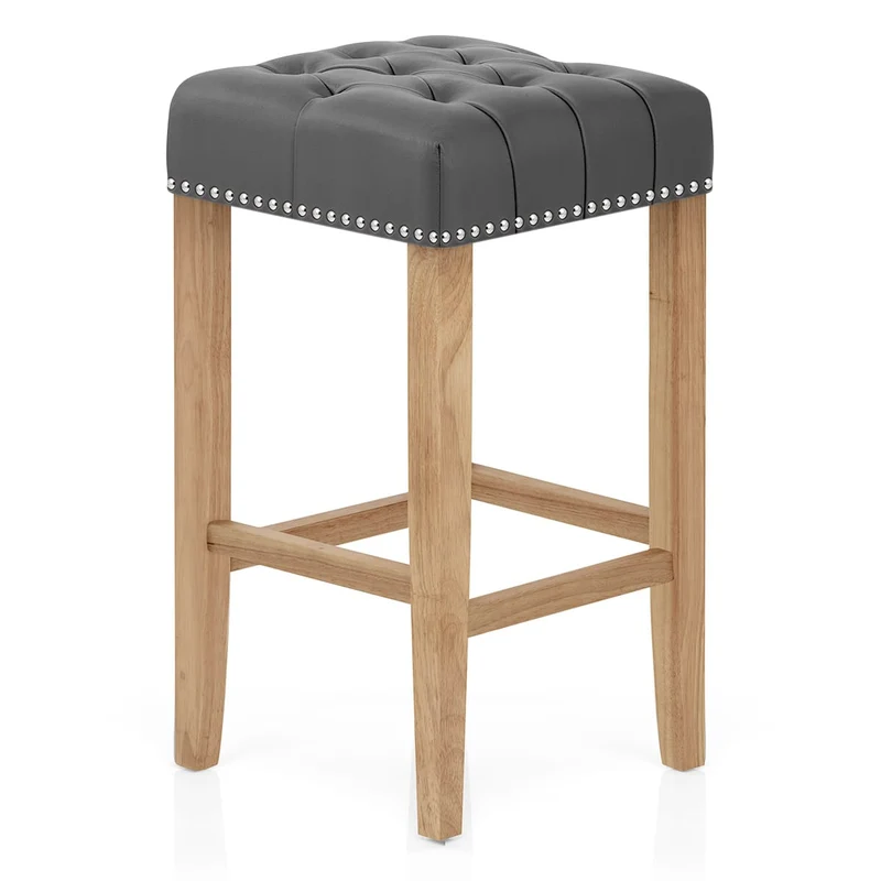 Chaise de Bar Cuir Crouté Bois - Chelsea Gris