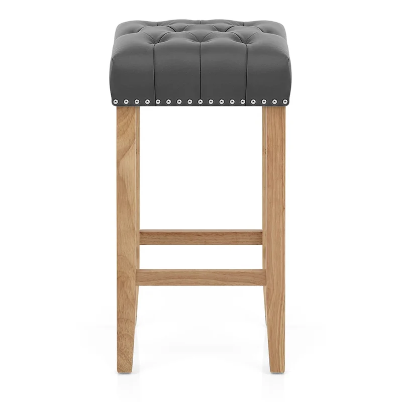 Chaise de Bar Cuir Crouté Bois - Chelsea Gris