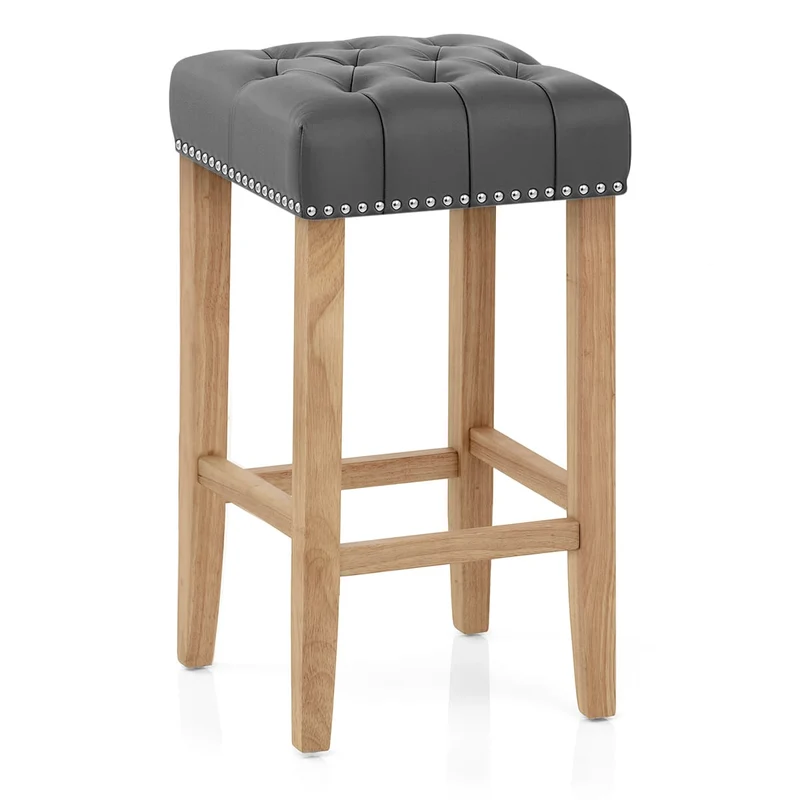 Chaise de Bar Cuir Crouté Bois - Chelsea Gris