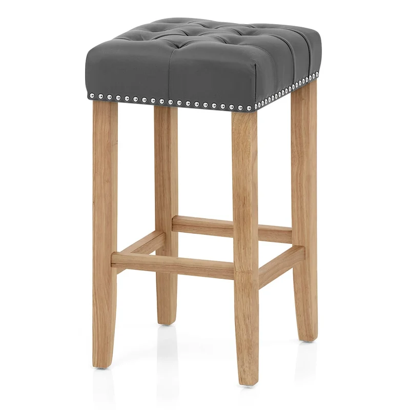 Chaise de Bar Cuir Crouté Bois - Chelsea Gris