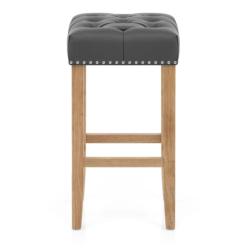 Chaise de Bar Cuir Crouté Bois - Chelsea Gris