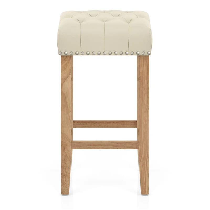 Chaise de Bar Cuir Crouté Bois - Chelsea Crème