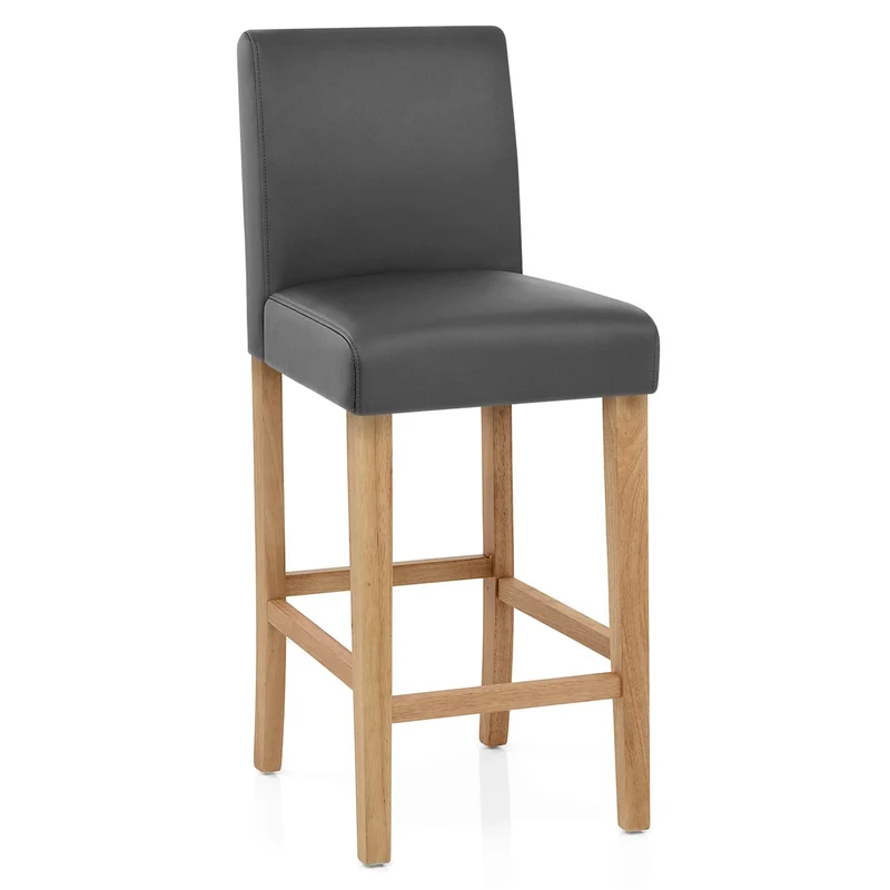 Tabouret de Bar Bois Cuir Croûté - Tetbury Gris