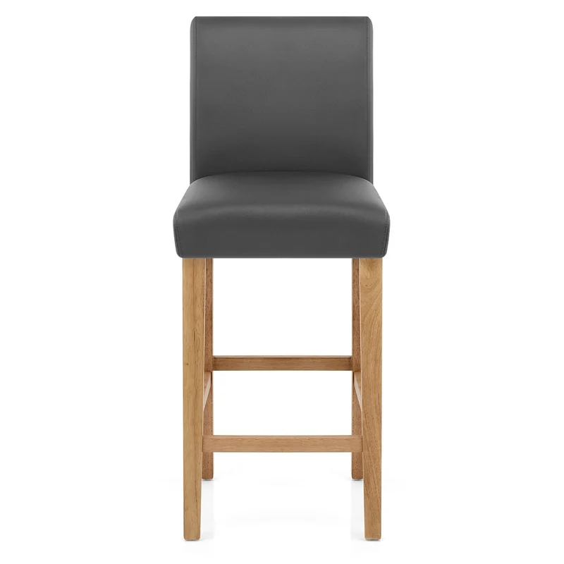 Tabouret de Bar Bois Cuir Croûté - Tetbury Gris