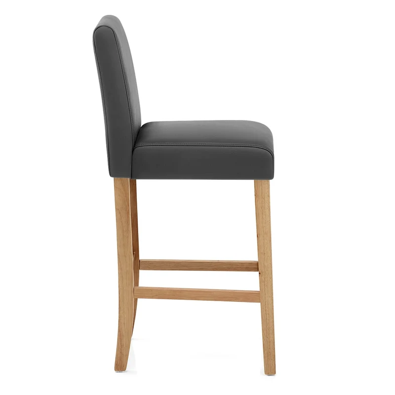 Tabouret de Bar Bois Cuir Croûté - Tetbury Gris