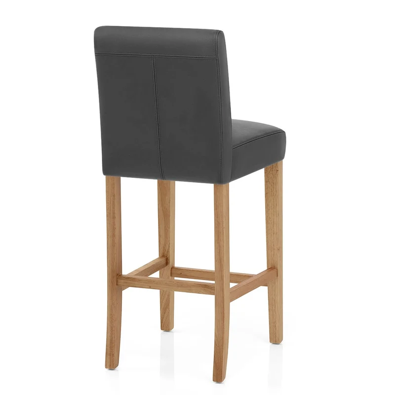 Tabouret de Bar Bois Cuir Croûté - Tetbury Gris