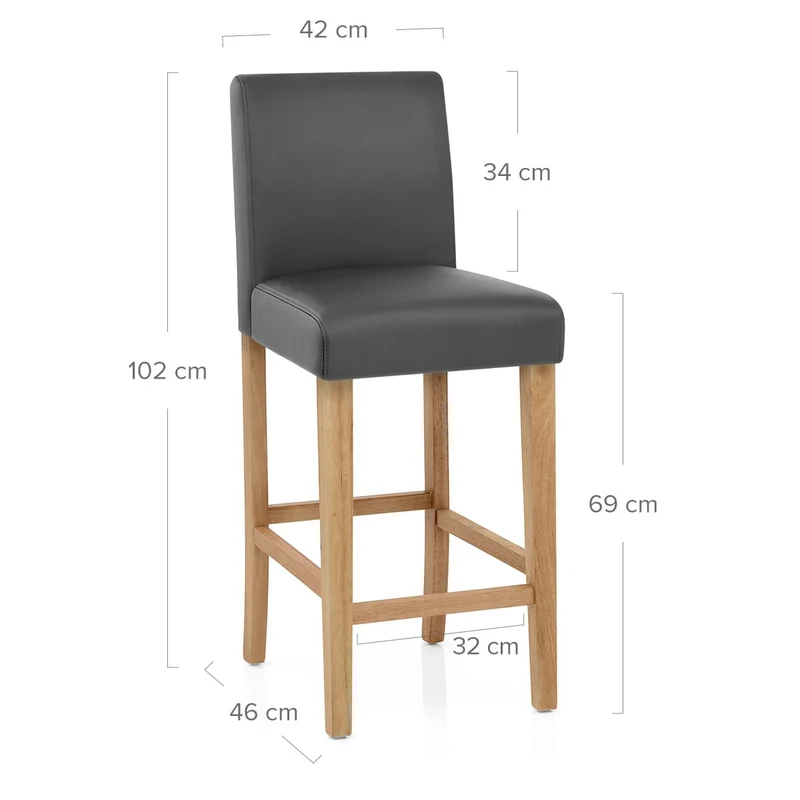 Tabouret de Bar Bois Cuir Croûté - Tetbury Gris