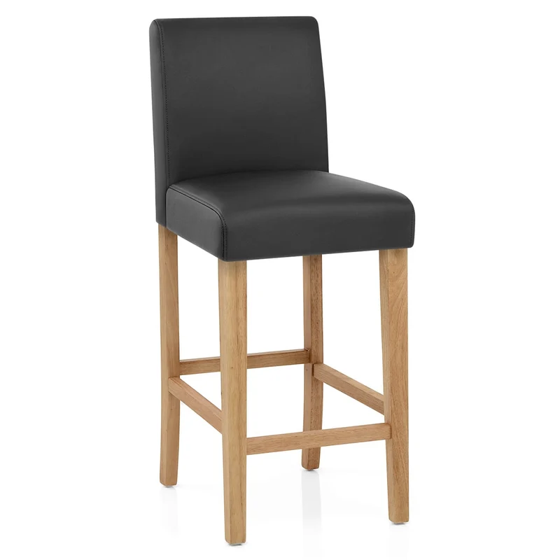 Tabouret de Bar Bois Cuir Croûté - Tetbury Noir