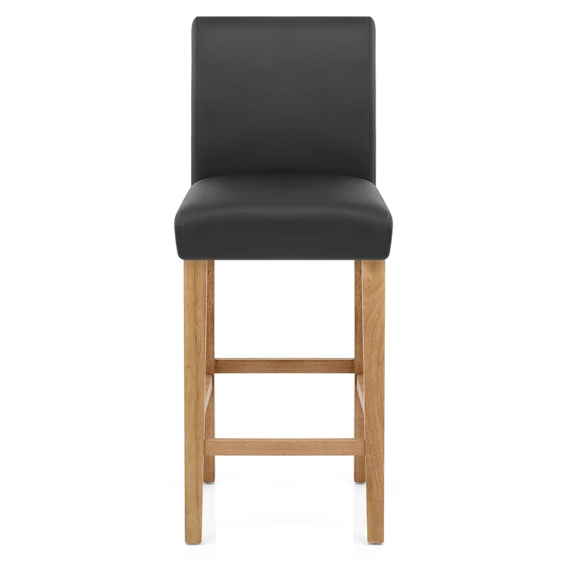 Tabouret de Bar Bois Cuir Croûté - Tetbury Noir