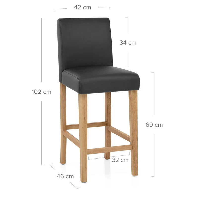 Tabouret de Bar Bois Cuir Croûté - Tetbury Noir