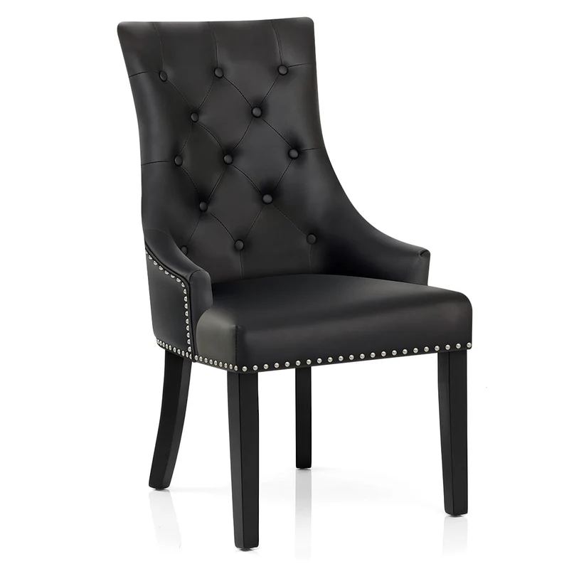Chaise bois cuir crouté - Ascot Noir