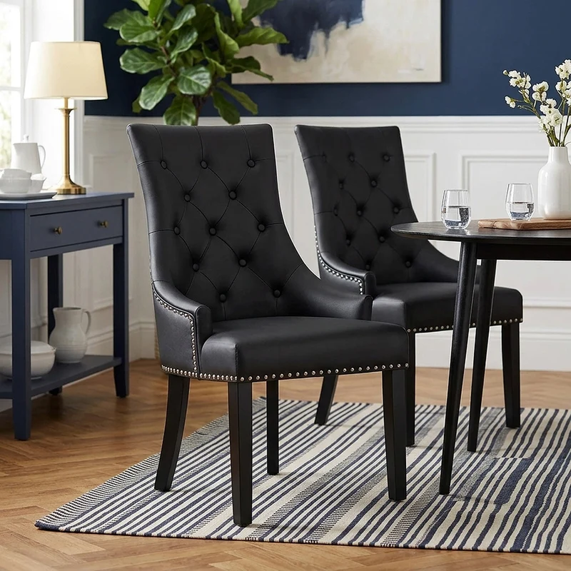 Chaise bois cuir crouté - Ascot Noir