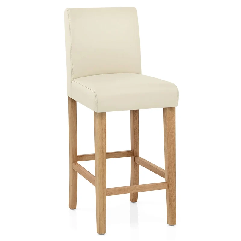 Tabouret de Bar Bois Cuir Croûté - Tetbury Crème
