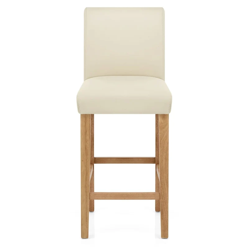 Tabouret de Bar Bois Cuir Croûté - Tetbury Crème