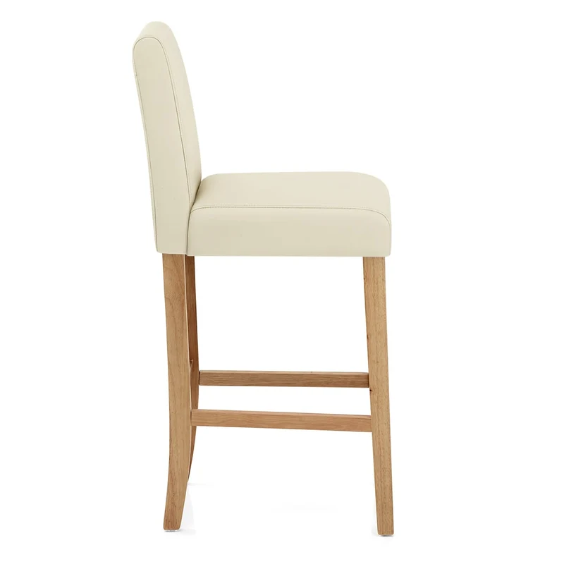 Tabouret de Bar Bois Cuir Croûté - Tetbury Crème