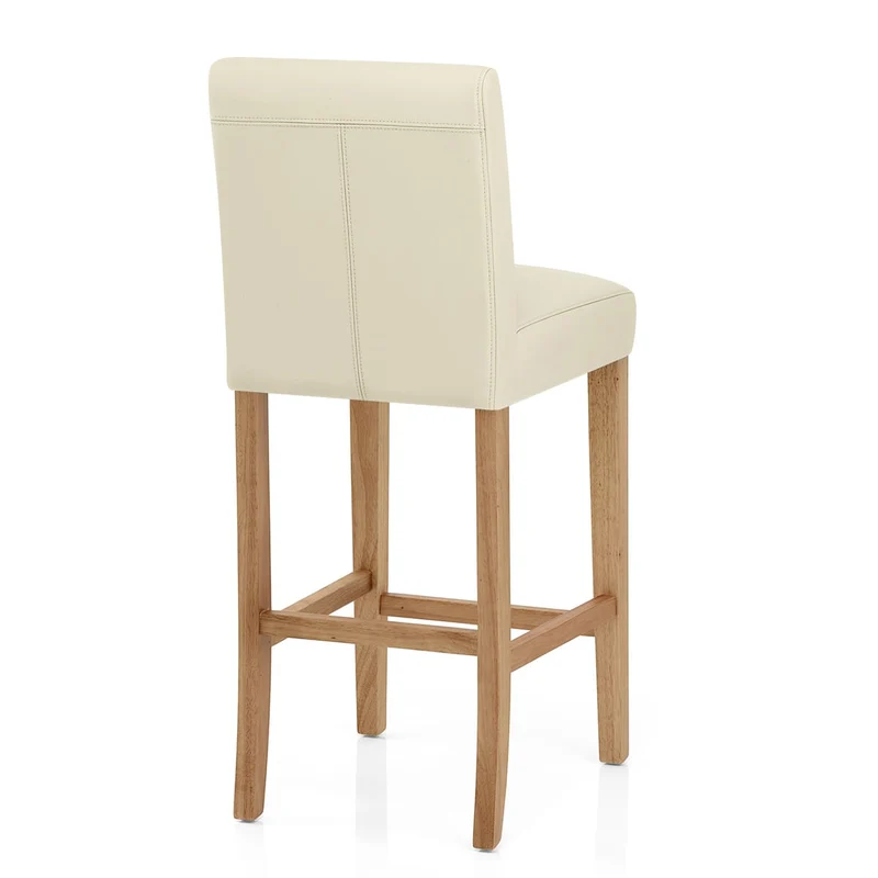 Tabouret de Bar Bois Cuir Croûté - Tetbury Crème