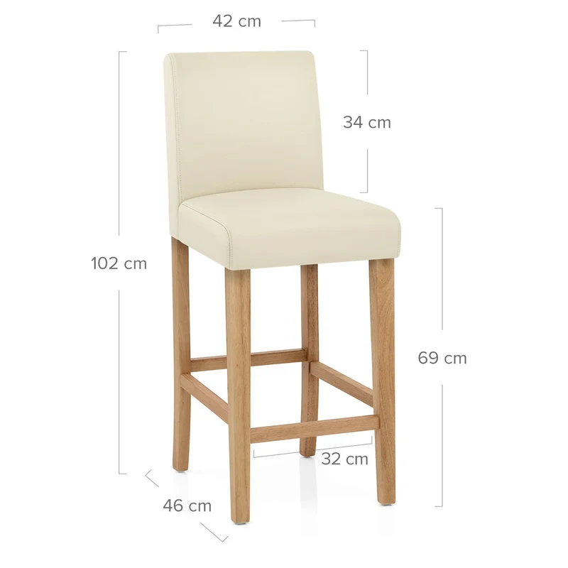 Tabouret de Bar Bois Cuir Croûté - Tetbury Crème
