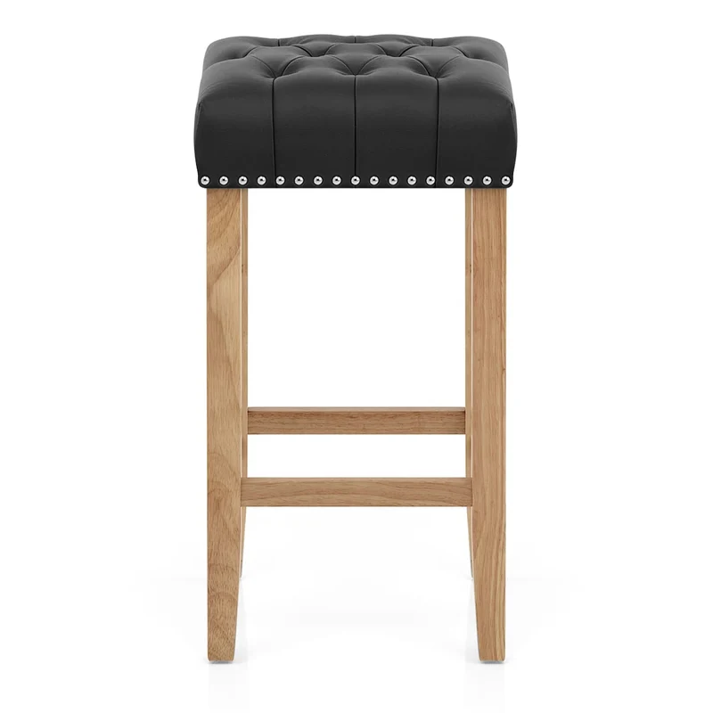 Chaise de Bar Cuir Crouté Bois - Chelsea Noir
