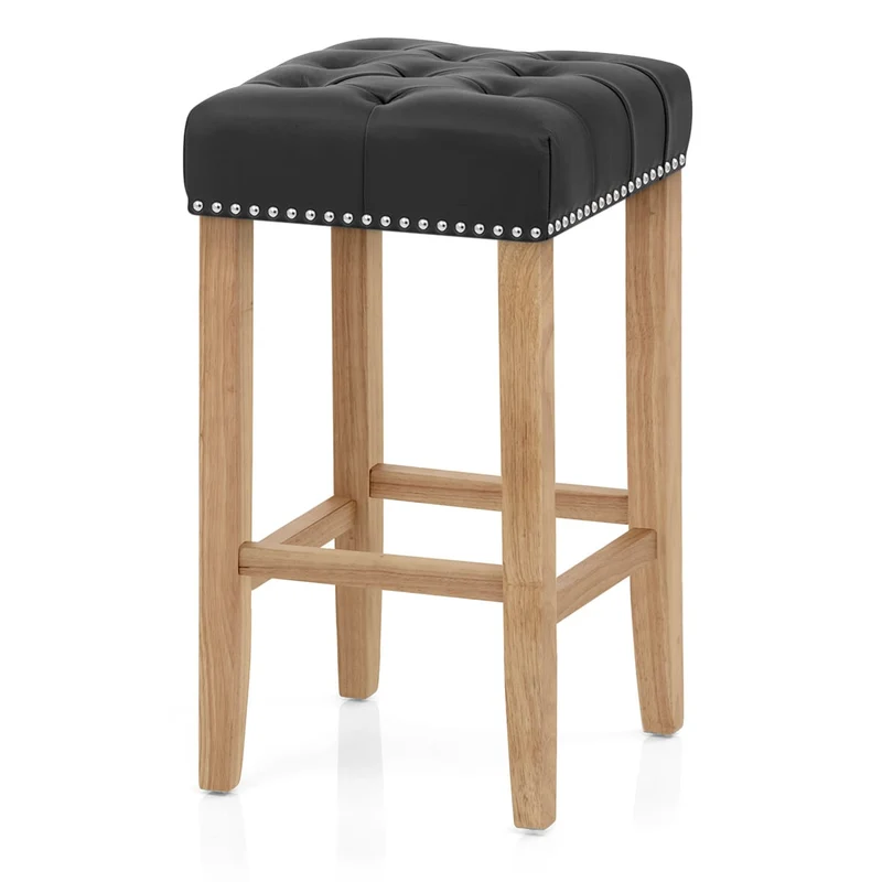 Chaise de Bar Cuir Crouté Bois - Chelsea Noir