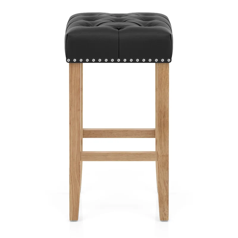 Chaise de Bar Cuir Crouté Bois - Chelsea Noir