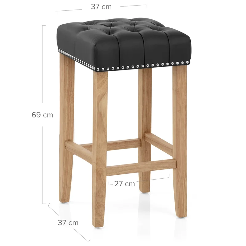 Chaise de Bar Cuir Crouté Bois - Chelsea Noir