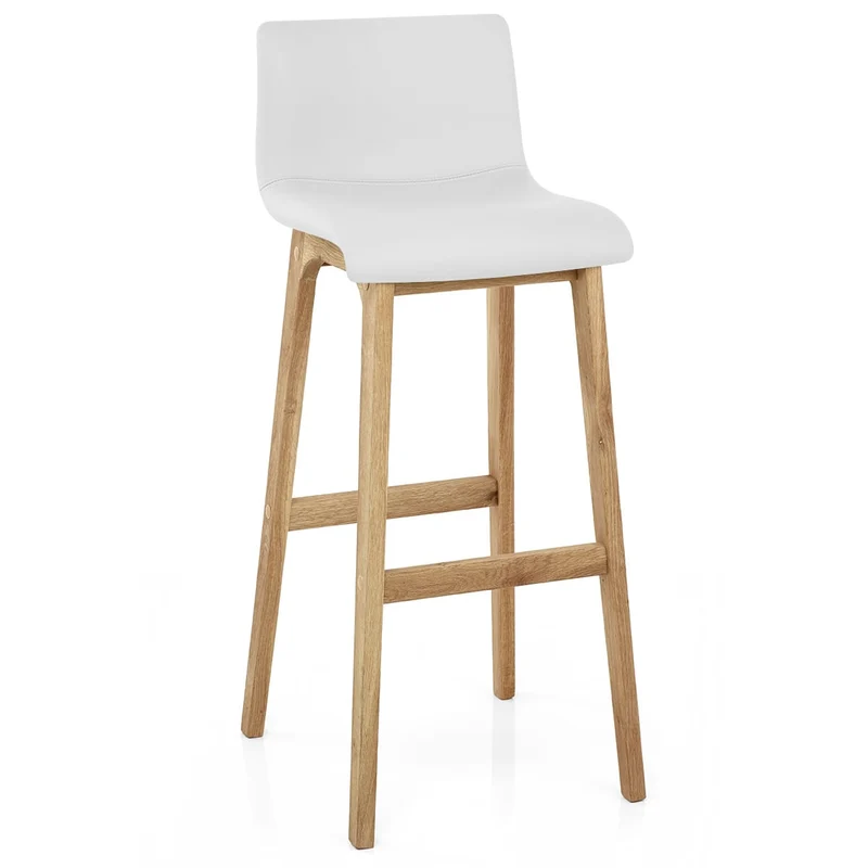 Tabouret de Bar Faux Cuir Bois - Wave Blanc