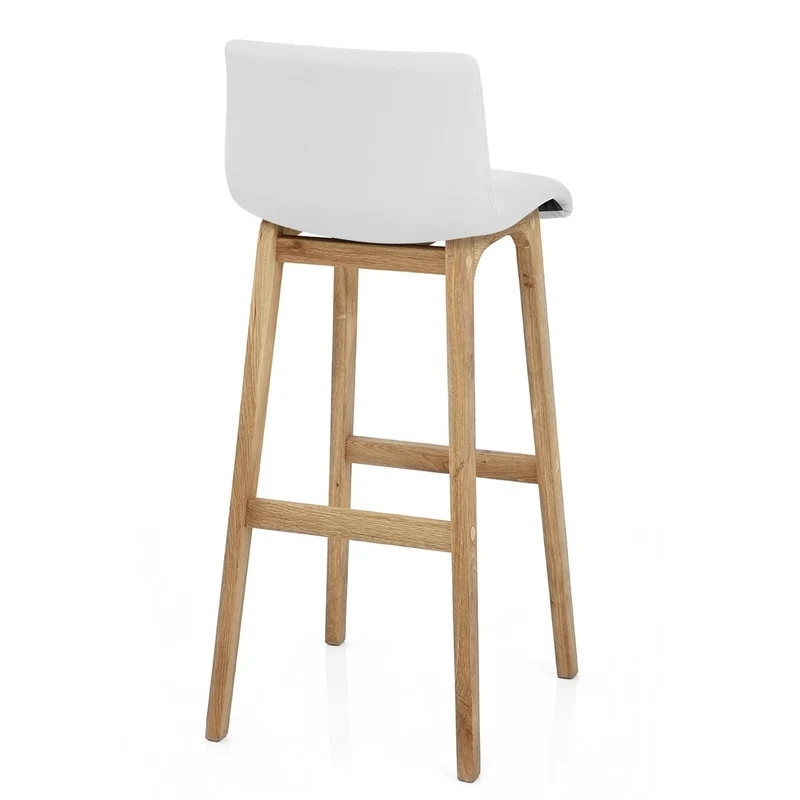 Tabouret de Bar Faux Cuir Bois - Wave Blanc