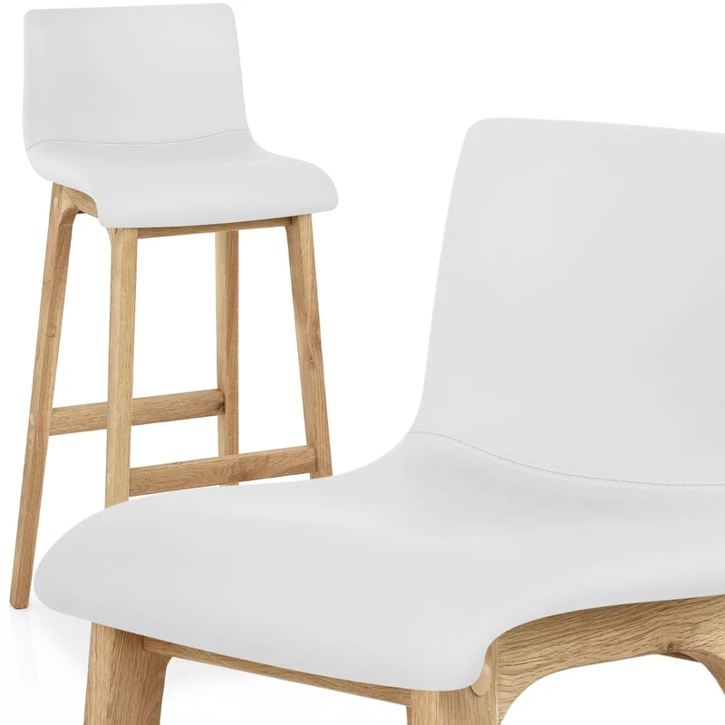 Tabouret de Bar Faux Cuir Bois - Wave Blanc