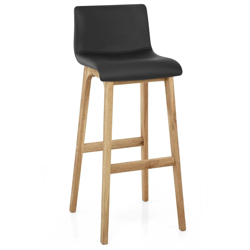 Tabouret de Bar Faux Cuir Bois - Wave Noir