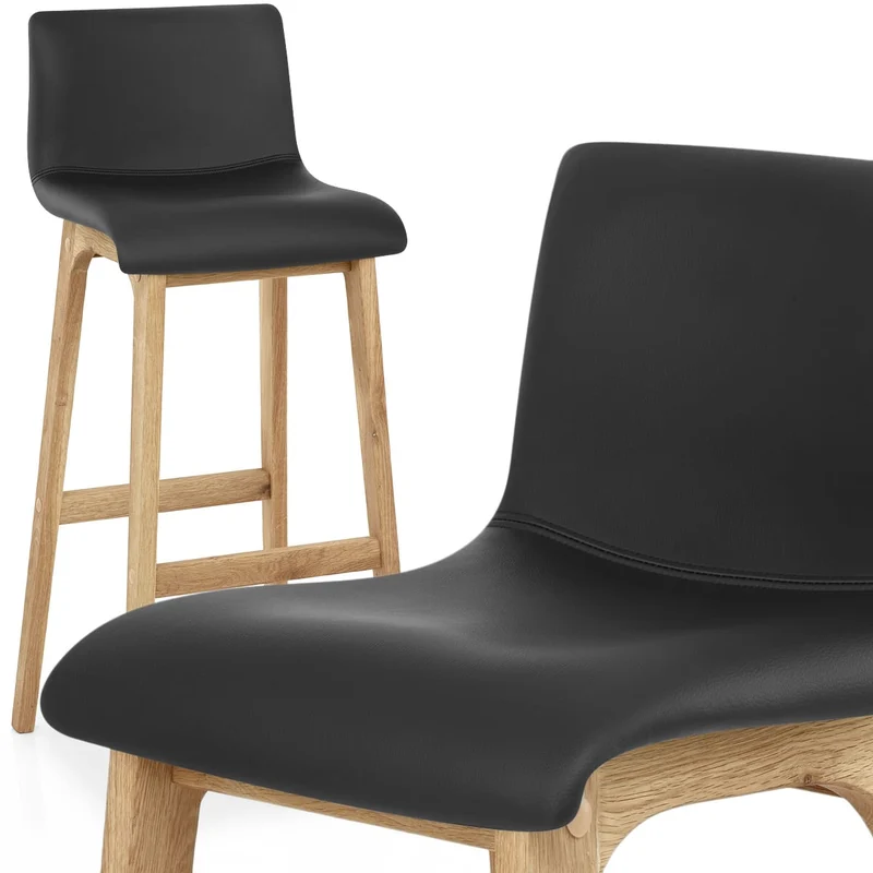 Tabouret de Bar Faux Cuir Bois - Wave Noir