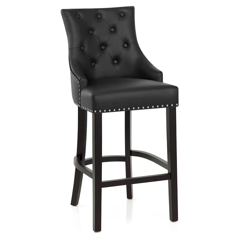 Chaise de Bar Bois Cuir Croûté - Ascot Noir