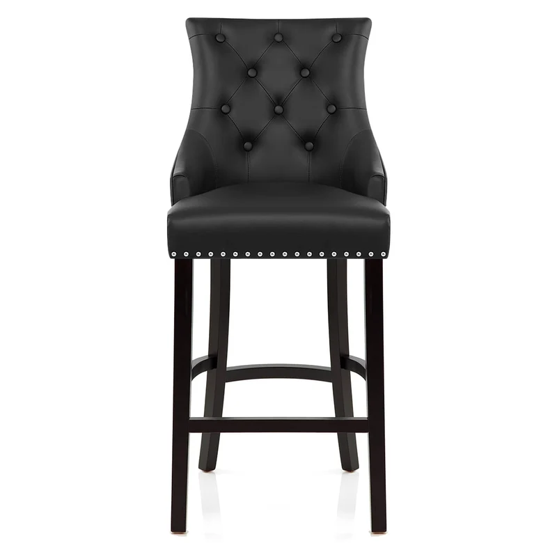 Chaise de Bar Bois Cuir Croûté - Ascot Noir