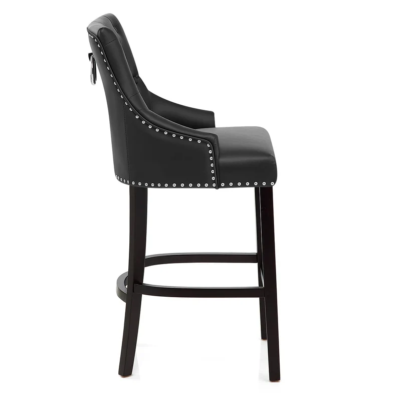 Chaise de Bar Bois Cuir Croûté - Ascot Noir