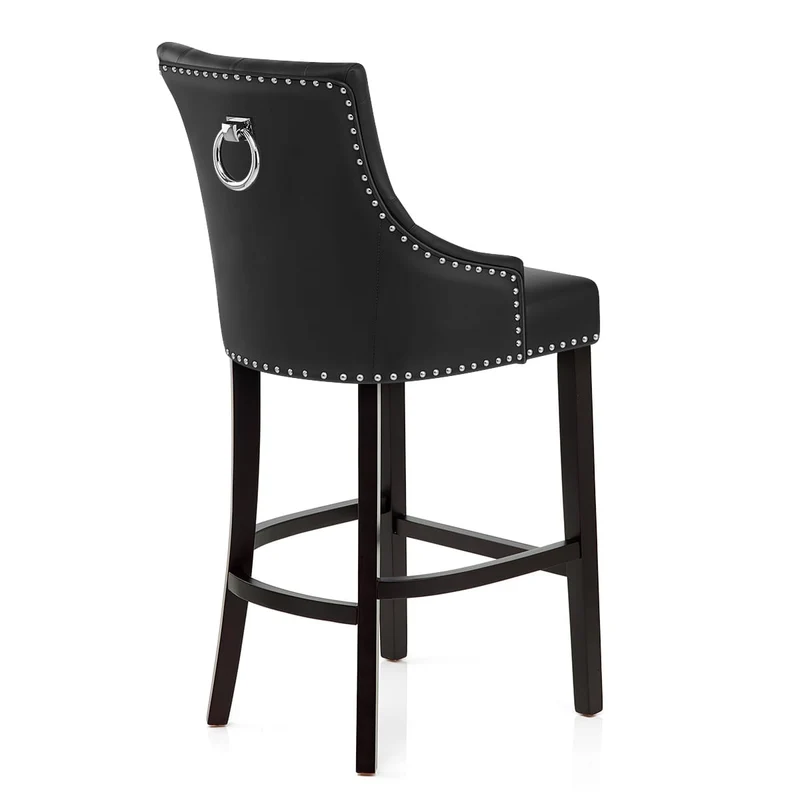 Chaise de Bar Bois Cuir Croûté - Ascot Noir