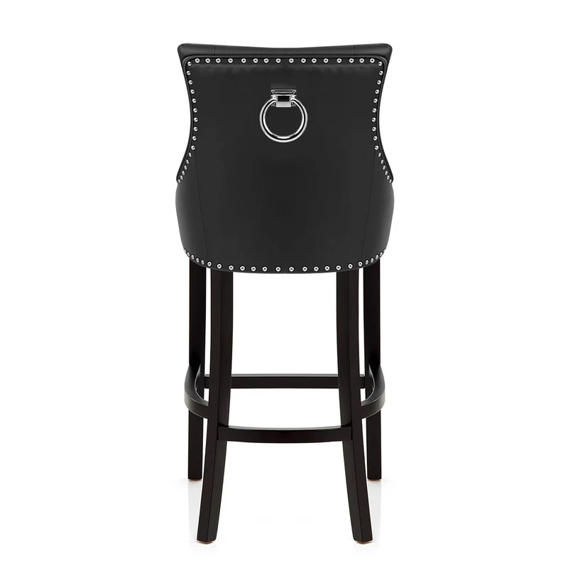 Chaise de Bar Bois Cuir Croûté - Ascot Noir