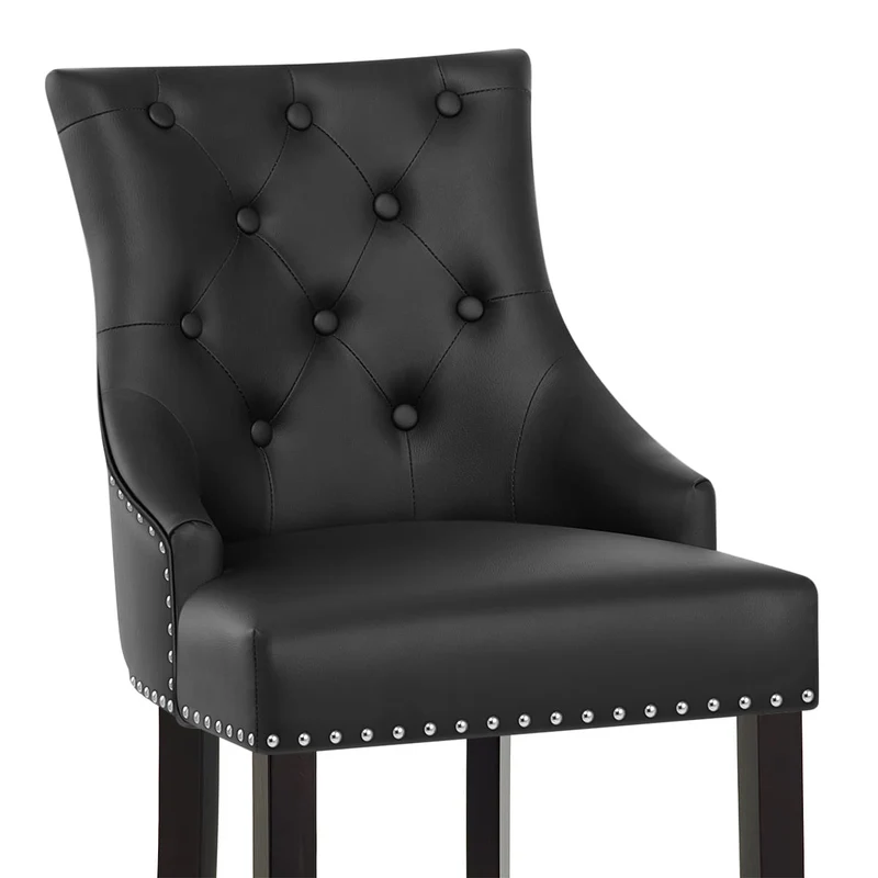 Chaise de Bar Bois Cuir Croûté - Ascot Noir