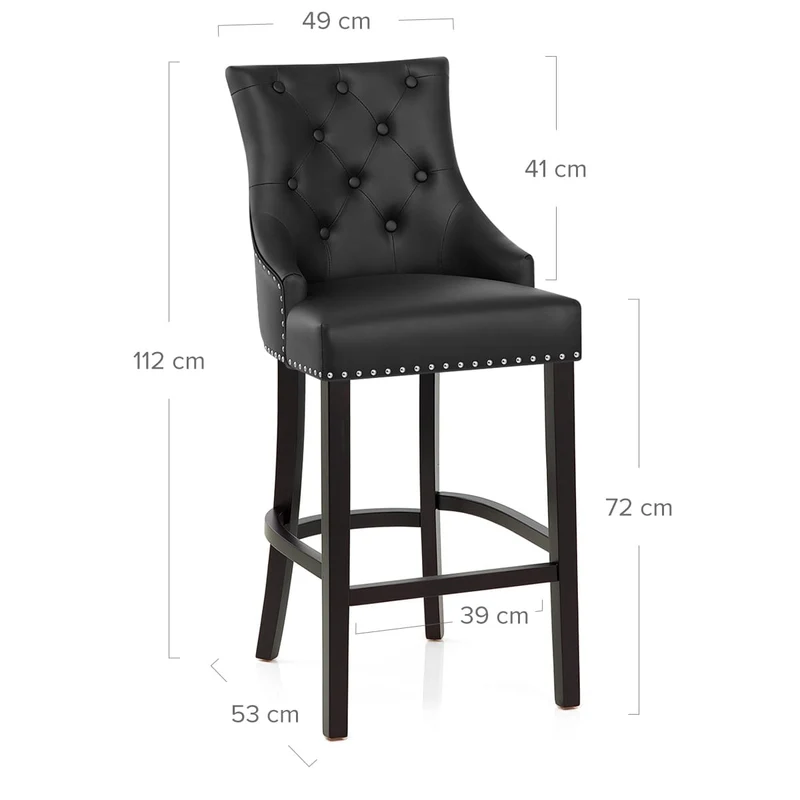 Chaise de Bar Bois Cuir Croûté - Ascot Noir