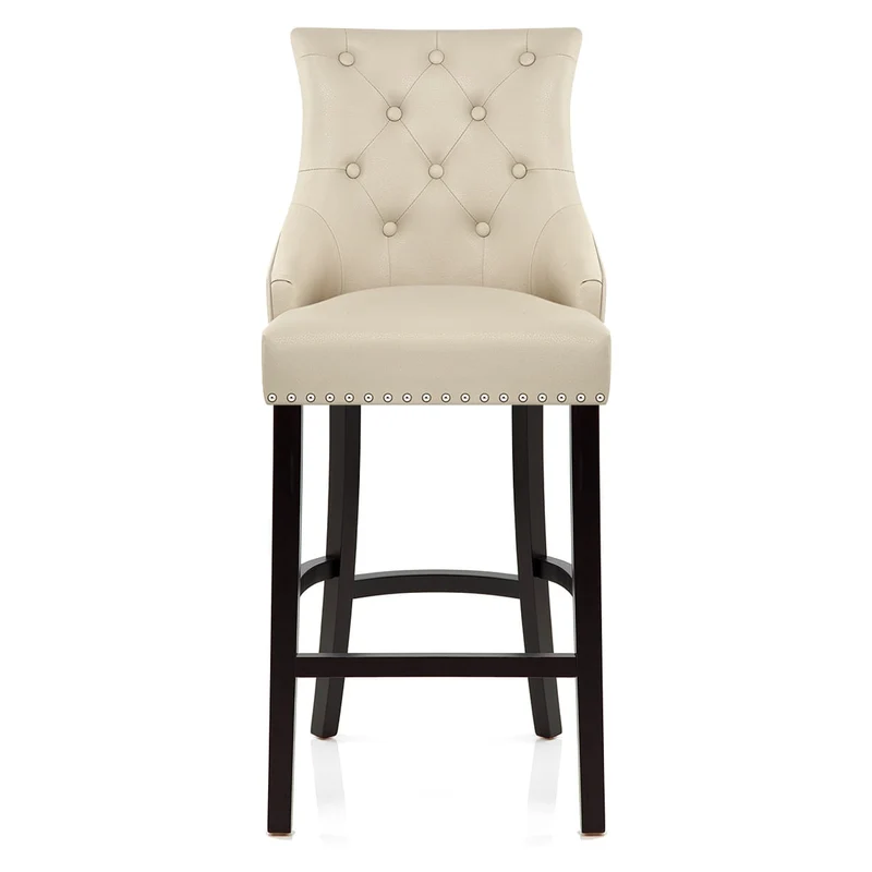 Chaise de Bar Bois Cuir Croûté - Ascot Crème