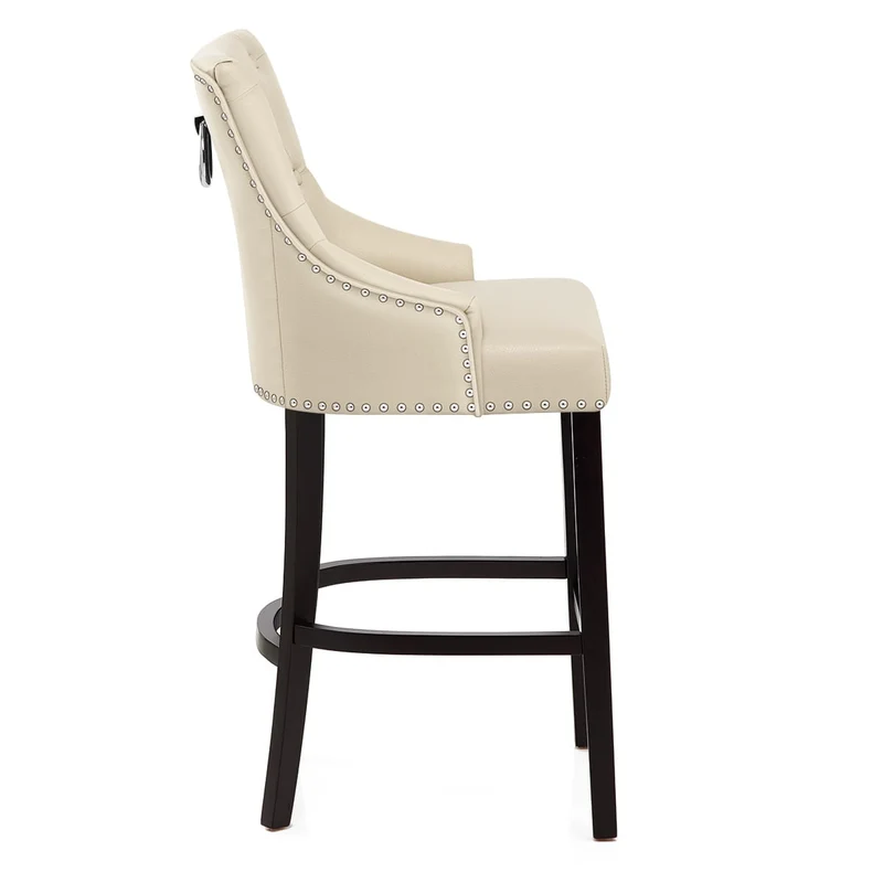 Chaise de Bar Bois Cuir Croûté - Ascot Crème
