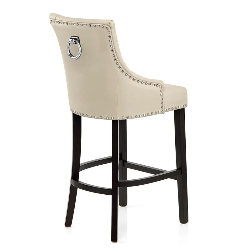 Chaise de Bar Bois Cuir Croûté - Ascot Crème