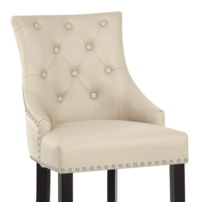 Chaise de Bar Bois Cuir Croûté - Ascot Crème