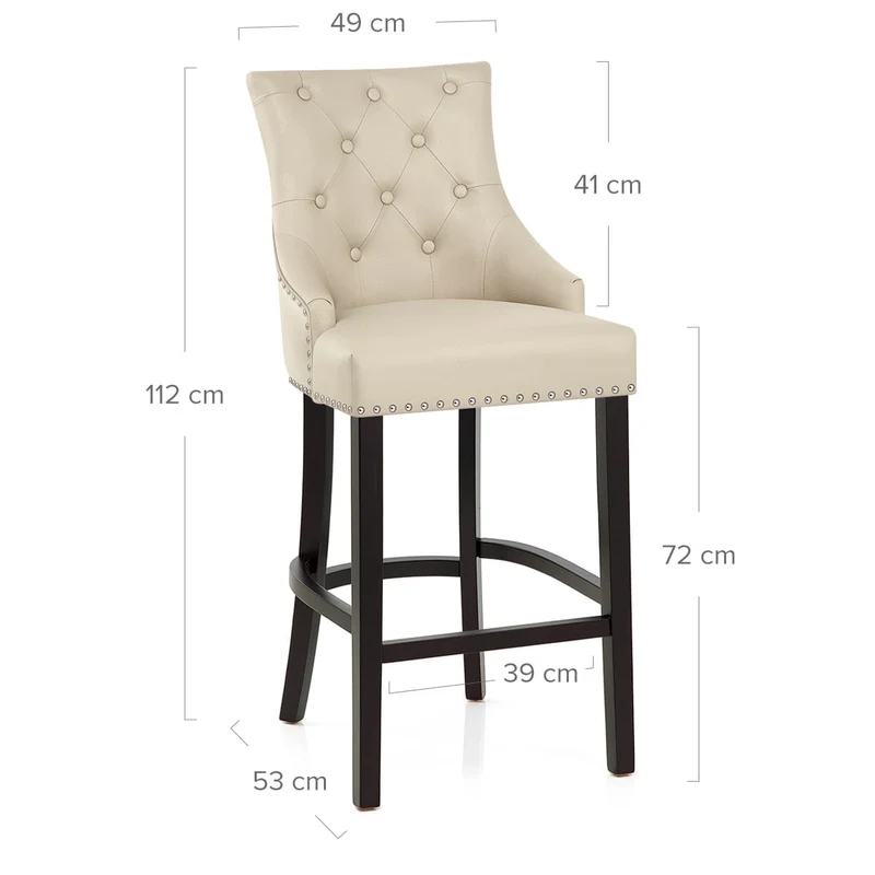 Chaise de Bar Bois Cuir Croûté - Ascot Crème