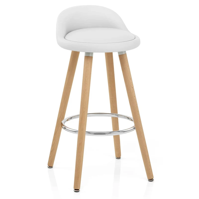 Tabouret de Bar Faux Cuir Bois - Jive Blanc