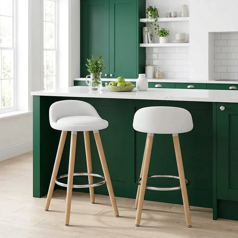 Tabouret de Bar Faux Cuir Bois - Jive Blanc