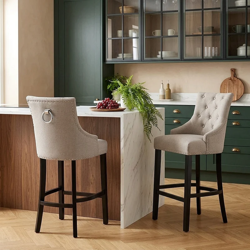 Chaise de Bar Bois Tissu - Ascot Taupe