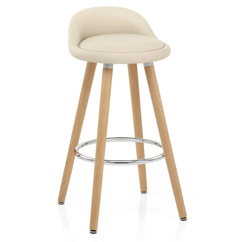 Tabouret de Bar Faux Cuir Bois - Jive Crème