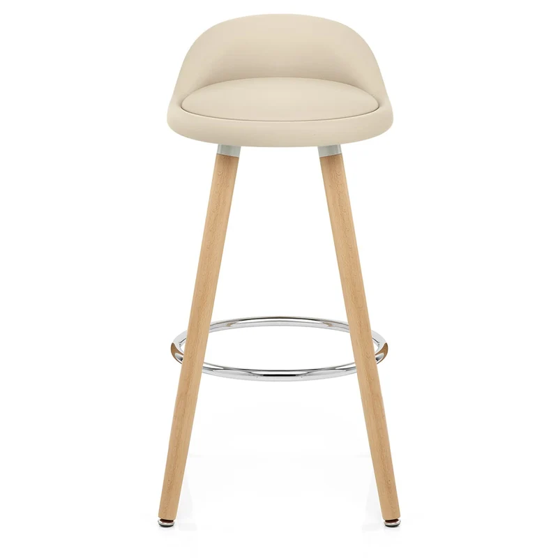 Tabouret de Bar Faux Cuir Bois - Jive Crème